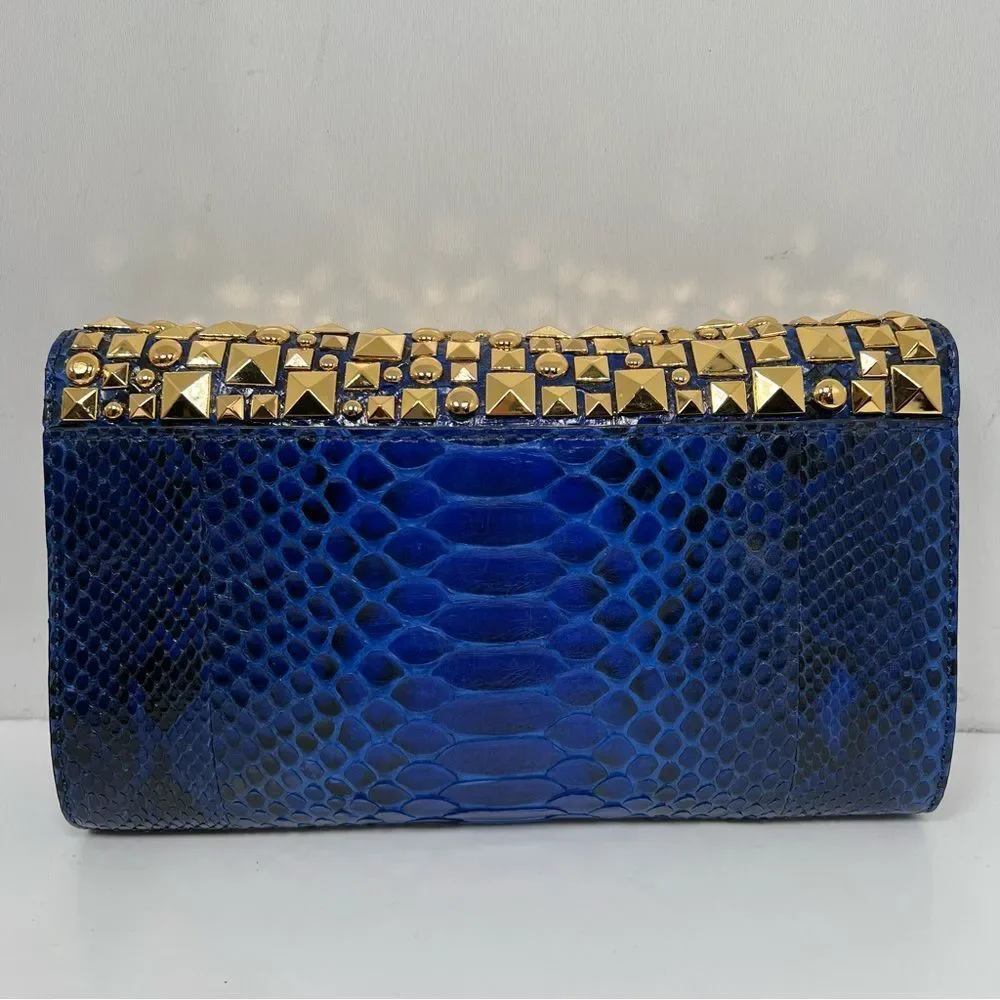 Michael Kors Python Studded Gia Clutch Bah Blue and Gold